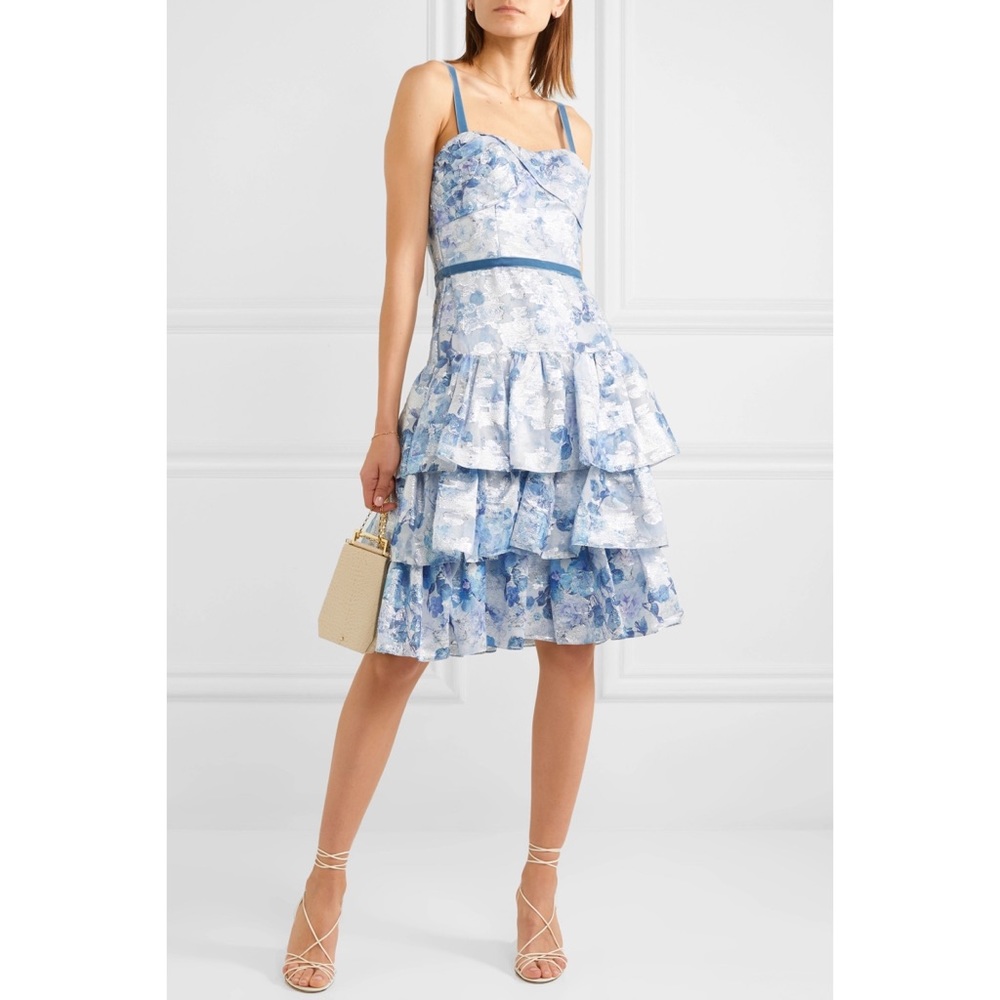 Marchesa Notte Tier metallic fil coupé tulle dress